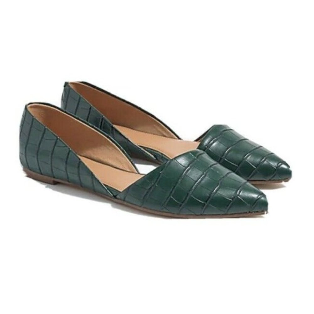 LKNW flawless j crew leather zoe crocodile-embossed d’Orsay flats 7 M